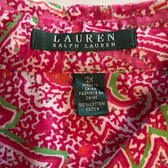 Lauren Ralph Lauren Paisley Button Top Womens Size 2X Hot Pink Preppy Button - Picture 4 of 6